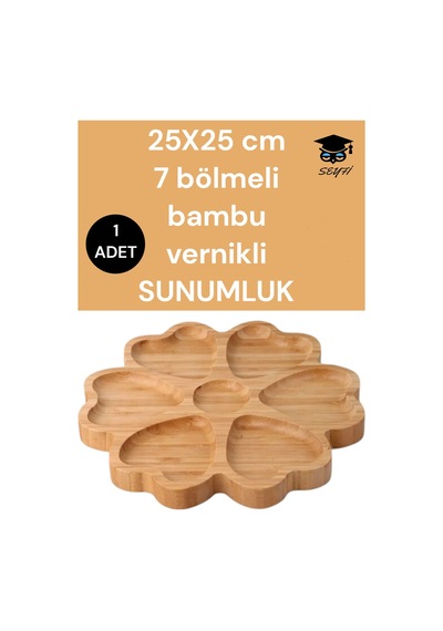 25x25 Cm 7 Bölmeli Bambu Vernikli Sunumluk
