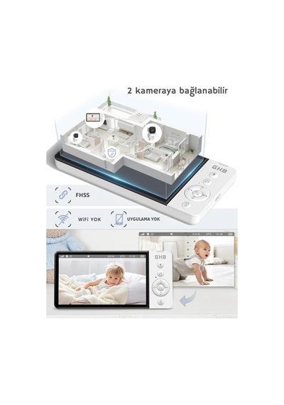 Bebek Monitörü Kamera, 5 Inç 720p Hd, 350 Dönüş, 5000 Mah, Gece Görüşü, Vox Modu