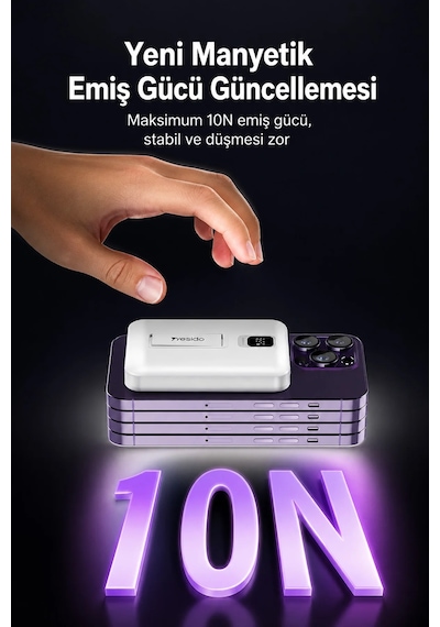 Exenar - Beyaz - 15w Kablosuz Şarjlı Powerbank Standlı Magsafe Pd 20w Hızlı Şarj 10.000 Mah Dijital Göstergeli