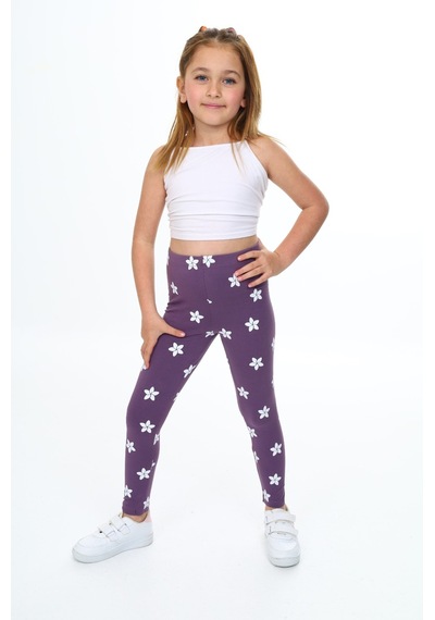 Toontoy Kids Toontoy Kız Çocuk Çiçek Baskılı Tayt Mor