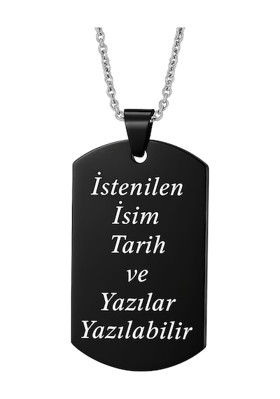 Kişiye Özel İsim Tarih Yazı Yazılı Asker Künyesi Çelik Erkek Bayan Kolye Eck60 Siyah