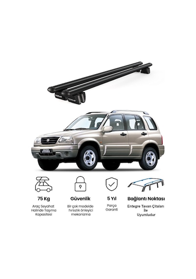 Pençe Suzuki Grand Vitara 5d 1999-2005 Uyumlu Siyah Ara Atkı Port Bagaj Tavan Barı