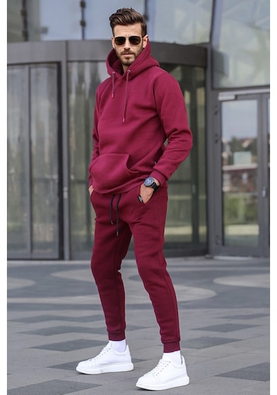 Madmext Bordo Kapşonlu Basic Eşofman Takımı 5905 Bordo
