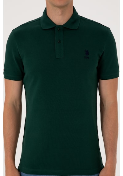 U.S. Polo Assn. Erkek Slim Fit Polo Yaka Koyu Yeşil Basic Tişört 50298041-VR079