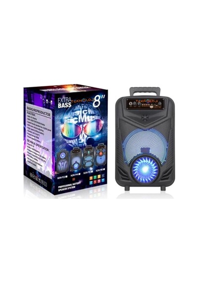 Kablosuz Hoparlör 8 İnç Büyük Boy Bluetooth Speaker Karaoke Mikrofon Işıklı Parti Fmradyo Aux Sd Usb