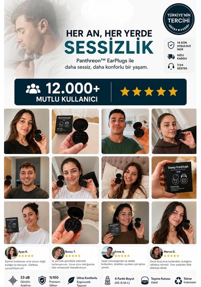 Tr Uyku Kulak Tıkacı 23 Db Gürültü Azaltıcı Derin Konsantrasyonlanma & Uyku 4 Farklı Boyut Panthreon