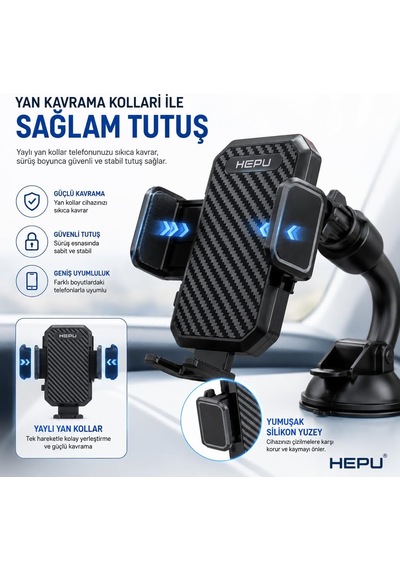 Hp-a06 Uzun Cam Mesafeli Araçlar İçin Esnek Kollu Vakumlu Telefon Tutucu 360 Dönebilen Başlık Diğer