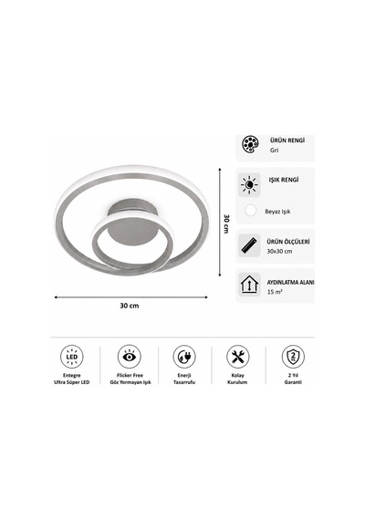 AvizeGO Omisa Led Plafonyer Avize Beyaz Işık Gri