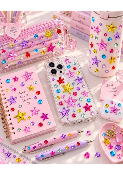 Taş & Yıldız Rhinestone Sticker Yapışkanlı Saç, Yüz, Tırnak, Vücut Ve Süs Taşı Çok Renkli