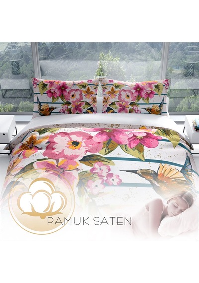 Cattleya Fly 3D Pamuk Saten Çift Kişilik Nevresim Takımı Çok Renkli