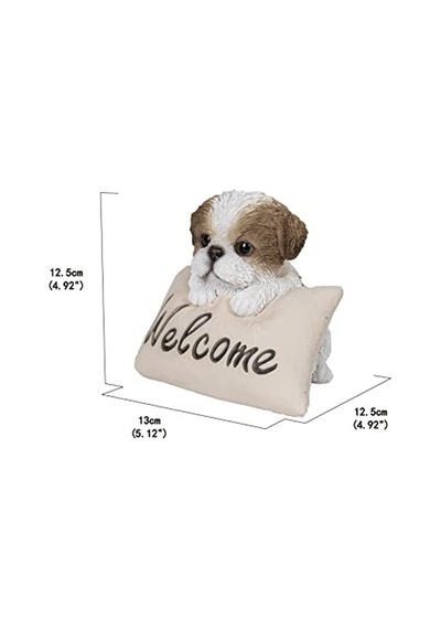Gift Ltd Shi Tzu Yavru Köpek Hoş Geldiniz İşaretli - Kahverengi Ve Beyaz Heykel Diğer
