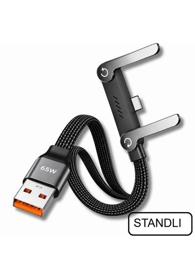 Samsung Uyumlu Usb 3.0 To Type C Şarj Data Kablosu Standlı Katlanabilir Hızlı 65w Örgülü Kablo 2 Metre