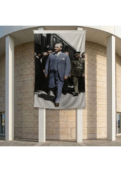 Yürüyen Atatürk Portresi Poster Bayrak Premium Raşel Kumaş Ata77 2x3m Diğer