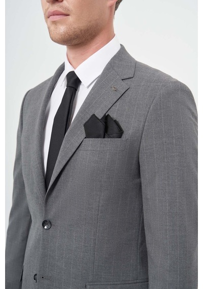 İmza Füme Çizgili Mono Yaka Astarlı 6 Drop Slim Fit Dar Kesim Takım Elbise 1001245102 Füme