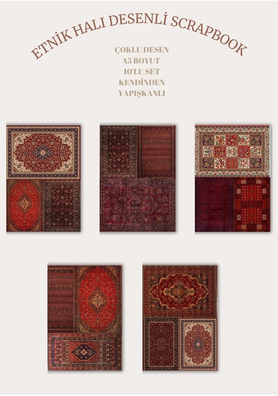 Çoklu Desen Etnik Halı Motifli 10'lu Scrapbook Kağıt Seti A5 Boyut