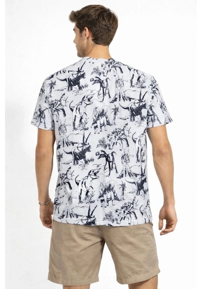 Freedom Storee Erkek Dinozor Dijıtal Ön Ve Arka Baskılı Tişört Bisiklet Yaka T-shirt - Beyaz Çok Renkli