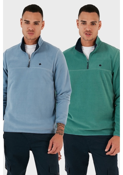 Buratti Slim Fit Anti-Pilling Tüylenme Yapmayan Bato Yaka Şardonlu 2'Li Paket Erkek Polar 5906001S2 Açık Mavi-Benetton
