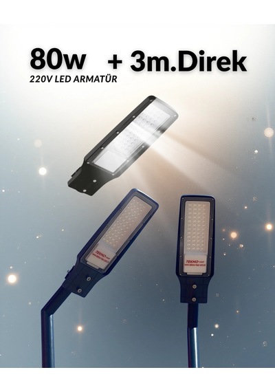 80w Sokak Led Armatürü 220v + 3m. Lamba Direği