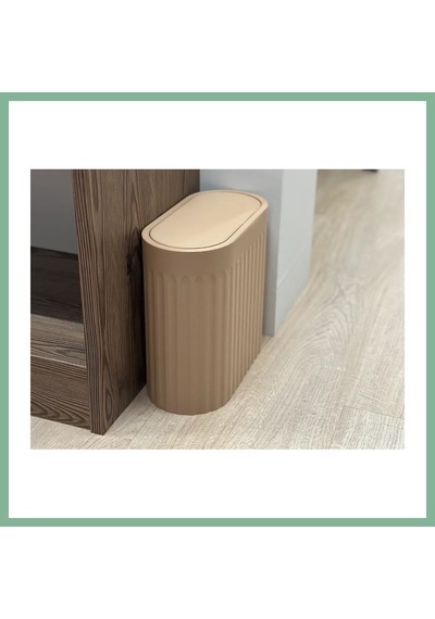 Bşkvirgo 3d Baskı Yivli Oval Çöp Kutusu Sallanır Kapaklı Banyo Tuvalet Mutfak Ofis Kovası 24x12x23 Cm Bej Bsk2026