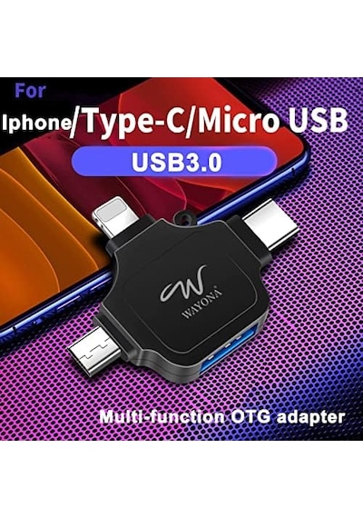 4&apos Ü 1 Arada Otg Adaptörü Bellek Konnektörü, Otg Adaptörü, Siyah