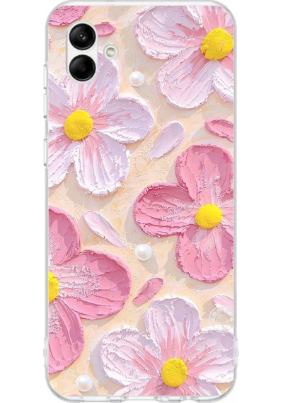 Samsung Galaxy A06 Uyumlu Pembe Beyaz Çiçekler Sulu Boya Baskılı Silikon Kılıf Renkli