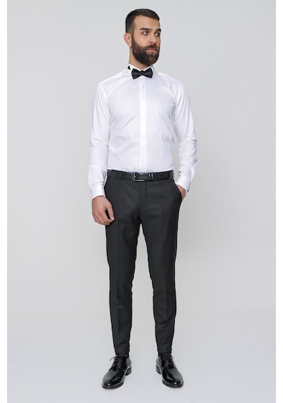 Efor Slim Fit Pilesiz Yan Cepli Esnek Yün Siyah Kumaş Pantolon P 1091 Siyah