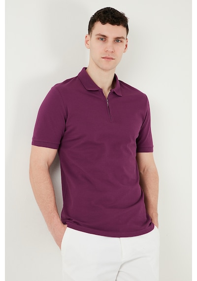 Buratti Pamuklu Regular Fit Yarım Fermuarlı Erkek Polo Yaka T Shirt 5903008 Mürdüm