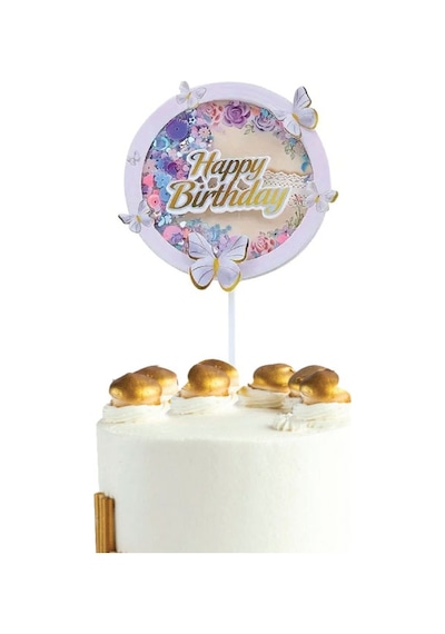 Pasta Üstü Dekoratif Çubuklu Happy Bırthday Kelebekli