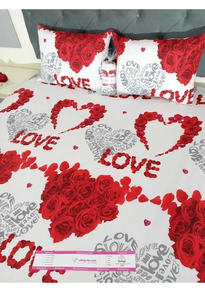 Lionas Battal Boy Nevresim Takımı - Love Yazılı Kırmızı Çarşaf Ve Yastıklı Kırmızı