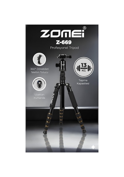 Profesyonel Tripod, 149 Cm, 13 Kg Taşıma Kapasiteli, 360 Bilye Başlıklı, Hızlı Bırakma Plakalı, Telefon Tutuculu, Uzaktan Kumandalı, Kaymaz Ayaklı Kamera Ve Telefon Tripodu Zomei Z-669 Belirtilmemiş Profesyonel Tripod, 149 Cm, 13 Kg Taşıma Kapasiteli, 360 Bilye Başlıklı, Hızlı Bırakma Plakalı, Telefon Tutuculu, Uzaktan Kumandalı, Kaymaz Ayaklı Kamera Ve Telefon Tripodu Zomei Z-669 Belirtilmemiş