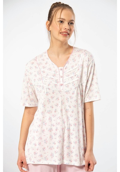 Türen Empirme Patlı Battal Kısa Kollu Pijama Takım 3369/pembe 001