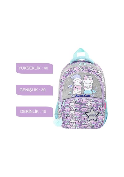 Muggle 3 Bölmeli Sweet Cats Okul Sırt Çantası Mu-9063 Karışık
