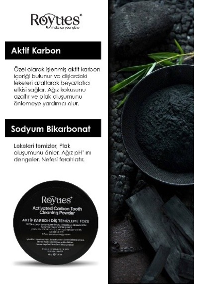 Royues Aktif Karbon Diş Tozu Diş Beyazlatma Tozu 40 G