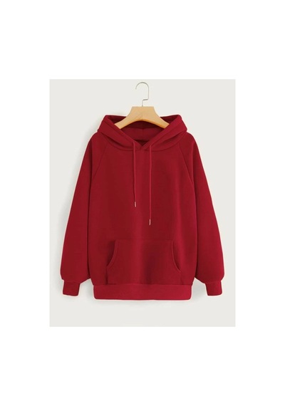 Blackjack Giyim Unisex Düz Kırmızı Kapüşonlu Sweatshirt Kırmızı