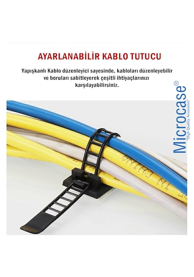 Microcase Kendinden Yapışkanlı Microcase Ayarlanabilir Yapışkanlı Kablo Düzenleyici Ve Sabitleyici Klips 10 Adet Al5409 Siyah