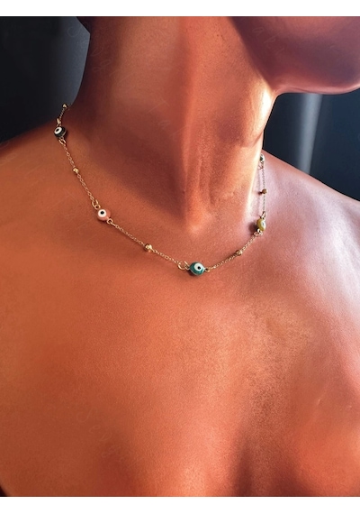 Nazar Boncuklu Choker Gold Çelik Kolye -sevgili Takı Koleksiyonu Altın