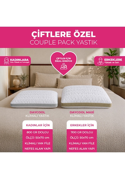 Couple Pack Klimalı Yastık 2 Adet - Çift Yastığı - Klimalı Yastık - Daycool Serisi Beyaz