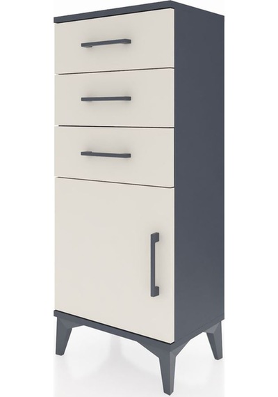 Arges Komodin Tek Raflı 3 Çekmeceli Tek Kapaklı 44x30x106 Ant... Antrasit