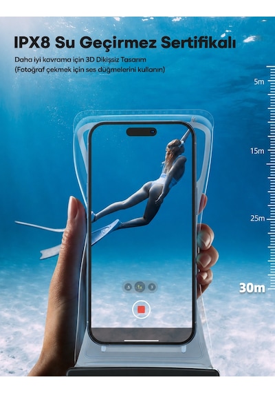 Yüksek Kalite Tüm Telefonlara Uyumlu Yağmur Su Geçirmez Waterproof Deniz Havuz Altı Geçirmez Kılıf Beyaz
