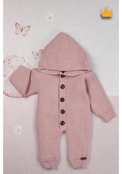 Babyhola Triko İçi Velsoft Kışlık Kalın Kız Erkek Bebek Tulum Gül Kurusu 2809