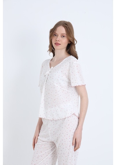 Elitol Jakarlı Viskon Bağlamalı Kadın Pijama Takımı Desenli-11