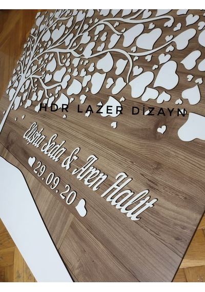 Hdrlazerdizayn Ağaç Temalı Ahşap Düğün Hatıra Defteri Pano