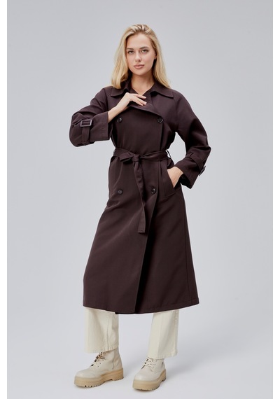 Acı Kahve Oversize Kuşaklı Trençkot Kahverengi