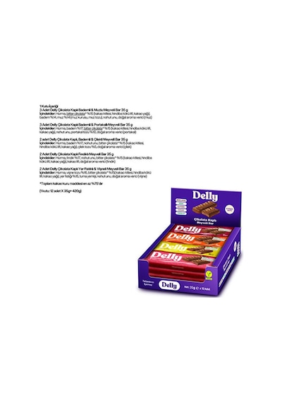 Delly Çikolata Kaplı Vegan Meyveli Bar Karışık Kutu 12 x 35 G