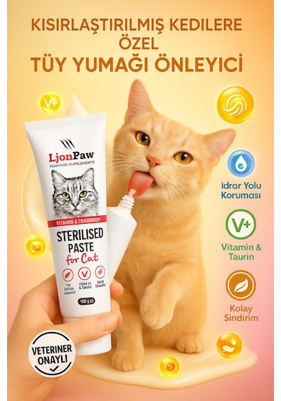 Lion Paw Sterilised Kısır Kediler Tüy Yumağı Önleyici Malt Macun 100 G