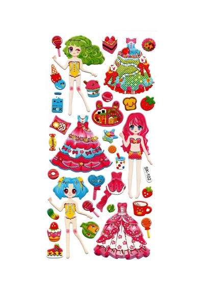 Sticker Kabartmalı Stiker Defter, Planlayıcı Etiket Sk102 9x18 Cm- Kız Giydirme