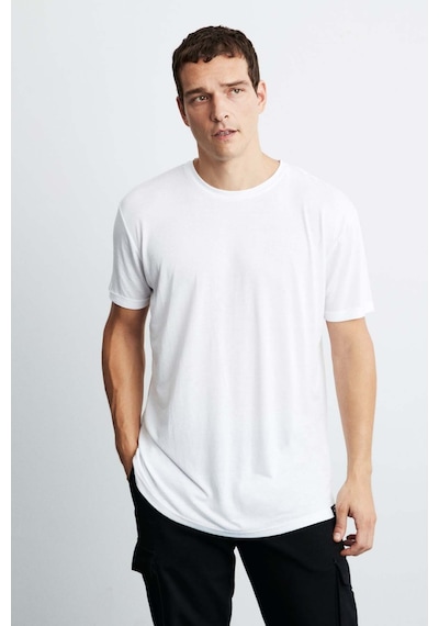 Grimelange Oscar Erkek Comfort Fit Uzun Dökümlü Kumaş Beyaz T-shirt