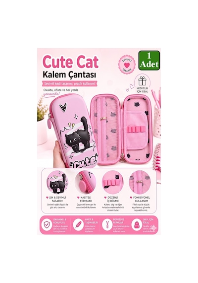 Pembe Kabartmalı Bölmeli Kalemlik 1 Adet P-5922 Kız Çocuk Okul Kalem Kutusu 3 Boyutlu Sevimli Karikatür Hediyelik Yeşil