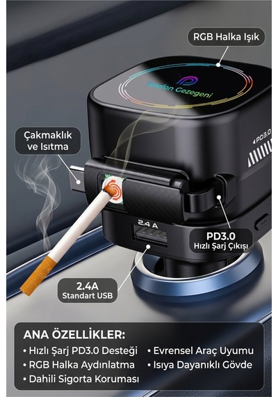 4 İn1 Arada 45w Pd Katlanabilir Araç Şarj Cihazı, Hızlı Şarj, Ortam Işıkları, Güvenlik Çekici, 17air İçin Geri Çekilebilir Kablo Ve Çakmaklık Siyah - 927987551 4 İn1 Arada 45w Pd Katlanabilir Araç Şarj Cihazı, Hızlı Şarj, Ortam Işıkları, Güvenlik Çekici, 17air İçin Geri Çekilebilir Kablo Ve Çakmaklık Siyah - 927987551