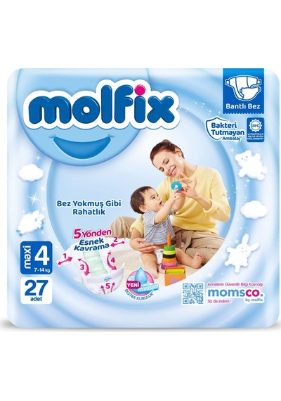 Molfix Bebek Bezi 3d Maxi 4 Beden İkiz 27 Adet, Çok Renkli Acı Kahverengi